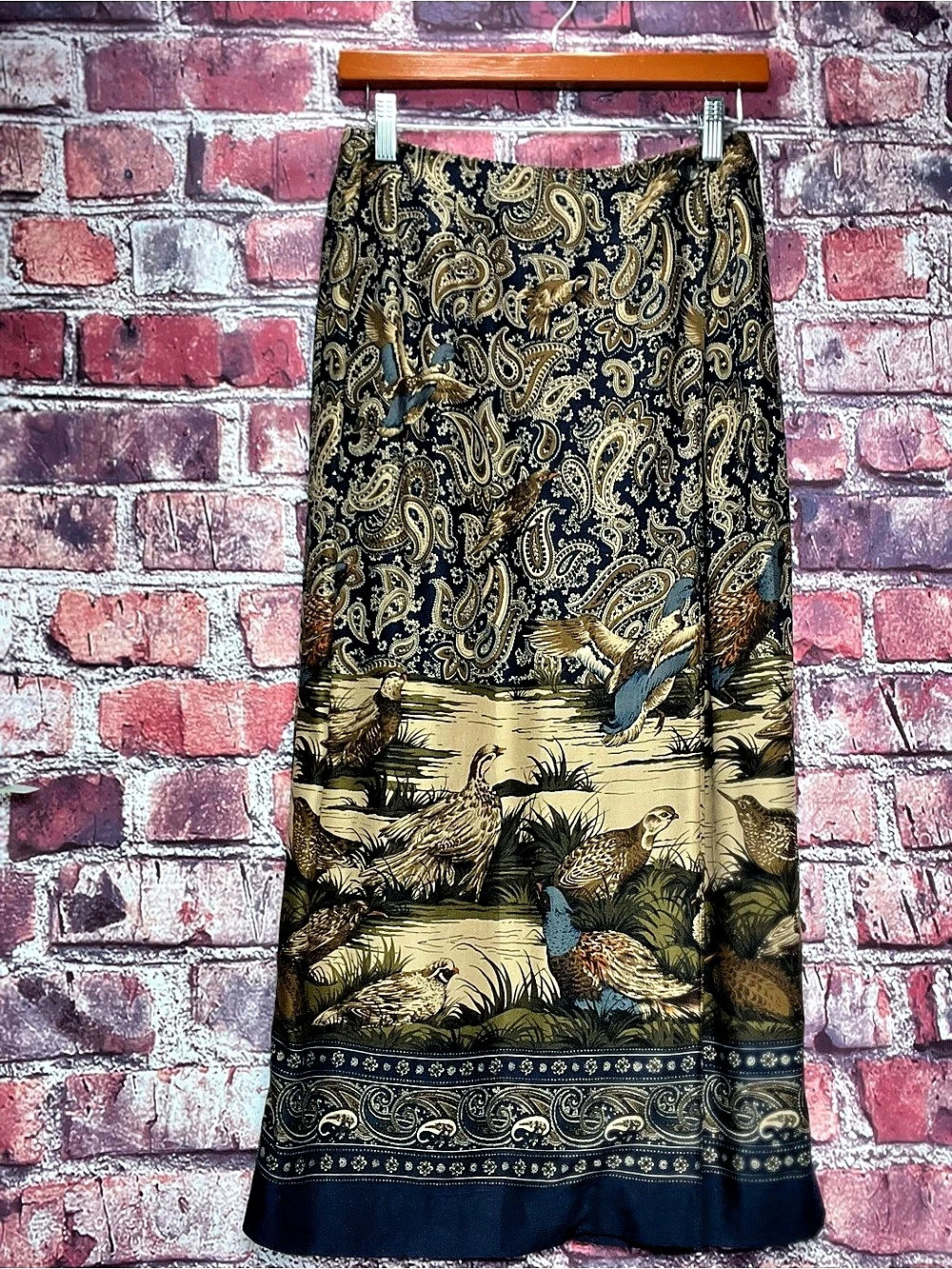Vintage Elements by J.G. Hook Bird Paisley Border Print Maxi Skirt 6